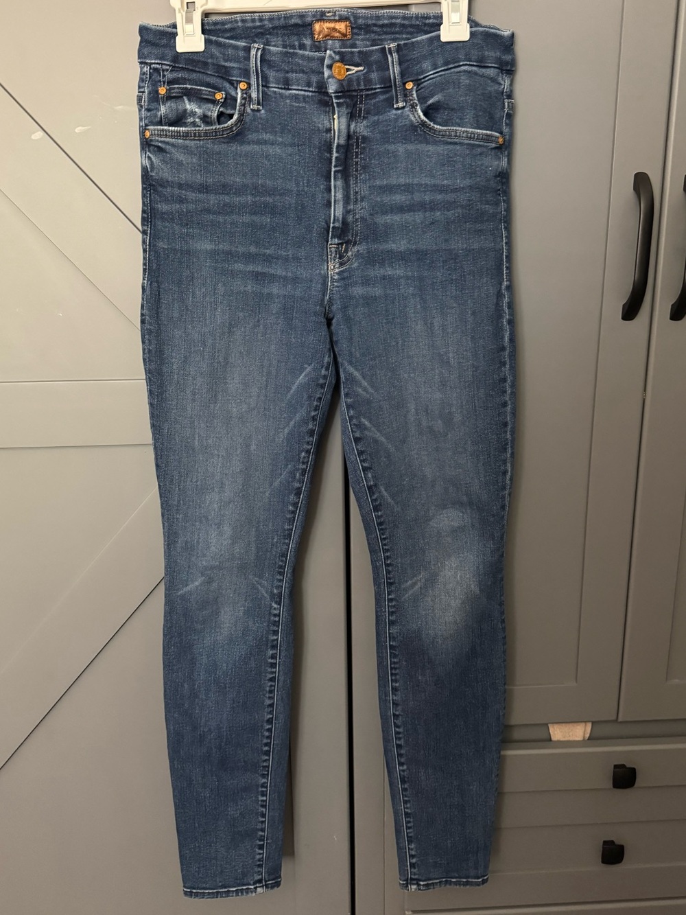 MOTHER High-waisted Looker Slim Jeans in Medium Blue Wash
